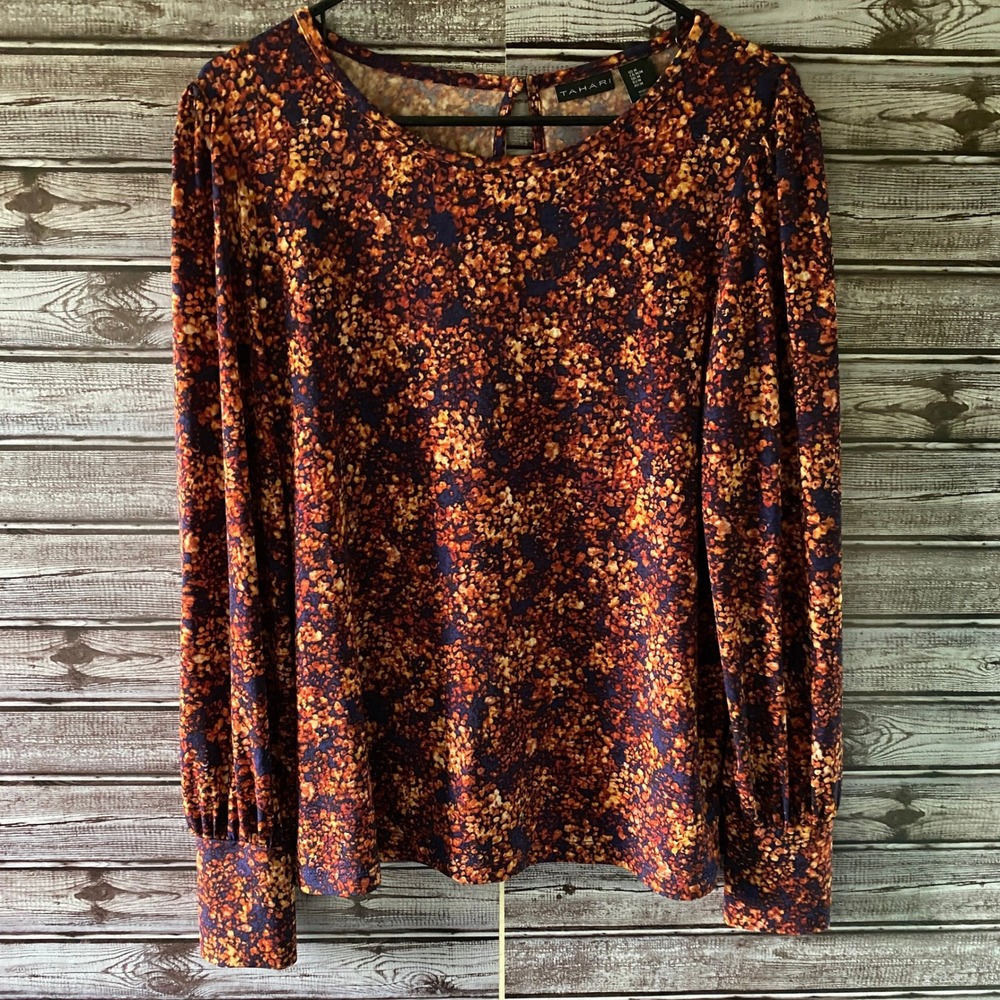 Tahari Women's Long-Sleeved Top‎ Blouse Size M Blue Orange